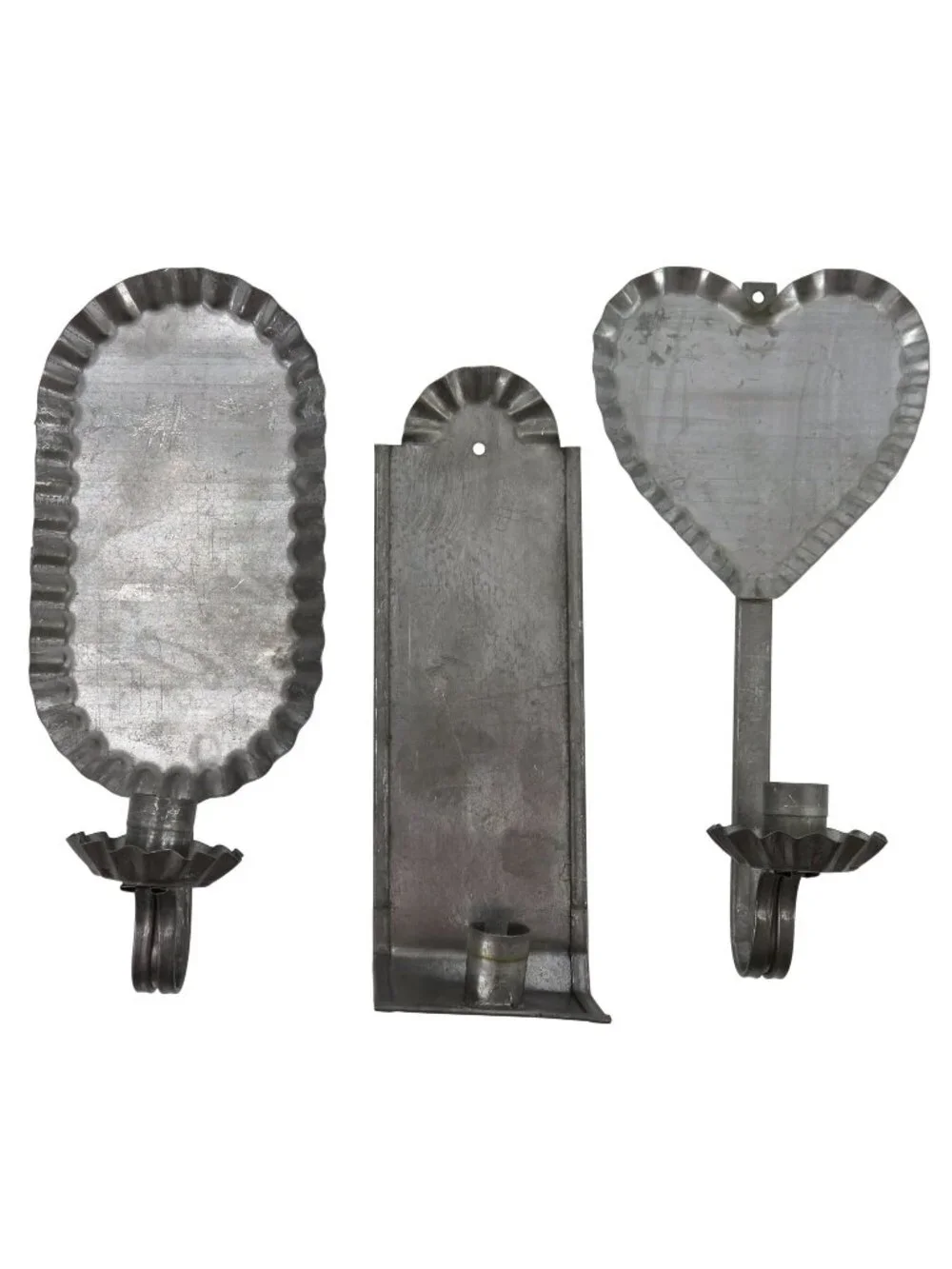 VTG Set of 3 Silver Tone Metal Ruffle Edge Hanging Candle Holder Sconces Country